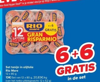 Carrefour Set tonijn in olijfolie rio mare 12 x 80 g aanbieding
