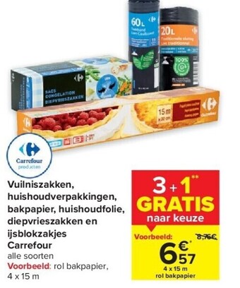 Carrefour Vuilniszakken, huishoudverpakkingen, bakpapier, huishoudfolie, diepvrieszakken en ijsblokzakjes carrefour aanbieding