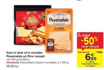 Carrefour Kaas in blok of in sneetjes passendale en père joseph aanbieding