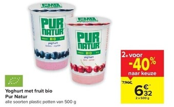 Carrefour Yoghurt met fruit bio pur natur aanbieding