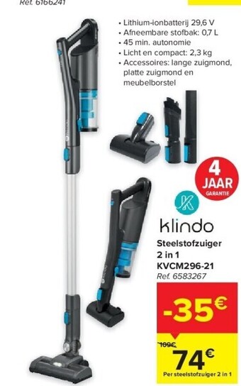 Carrefour Steelstofzuiger 2 in 1 kvcm296-21 aanbieding