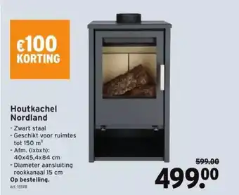 GAMMA Houtkachel nordland 40x45,4x84 cm art. 155118 aanbieding