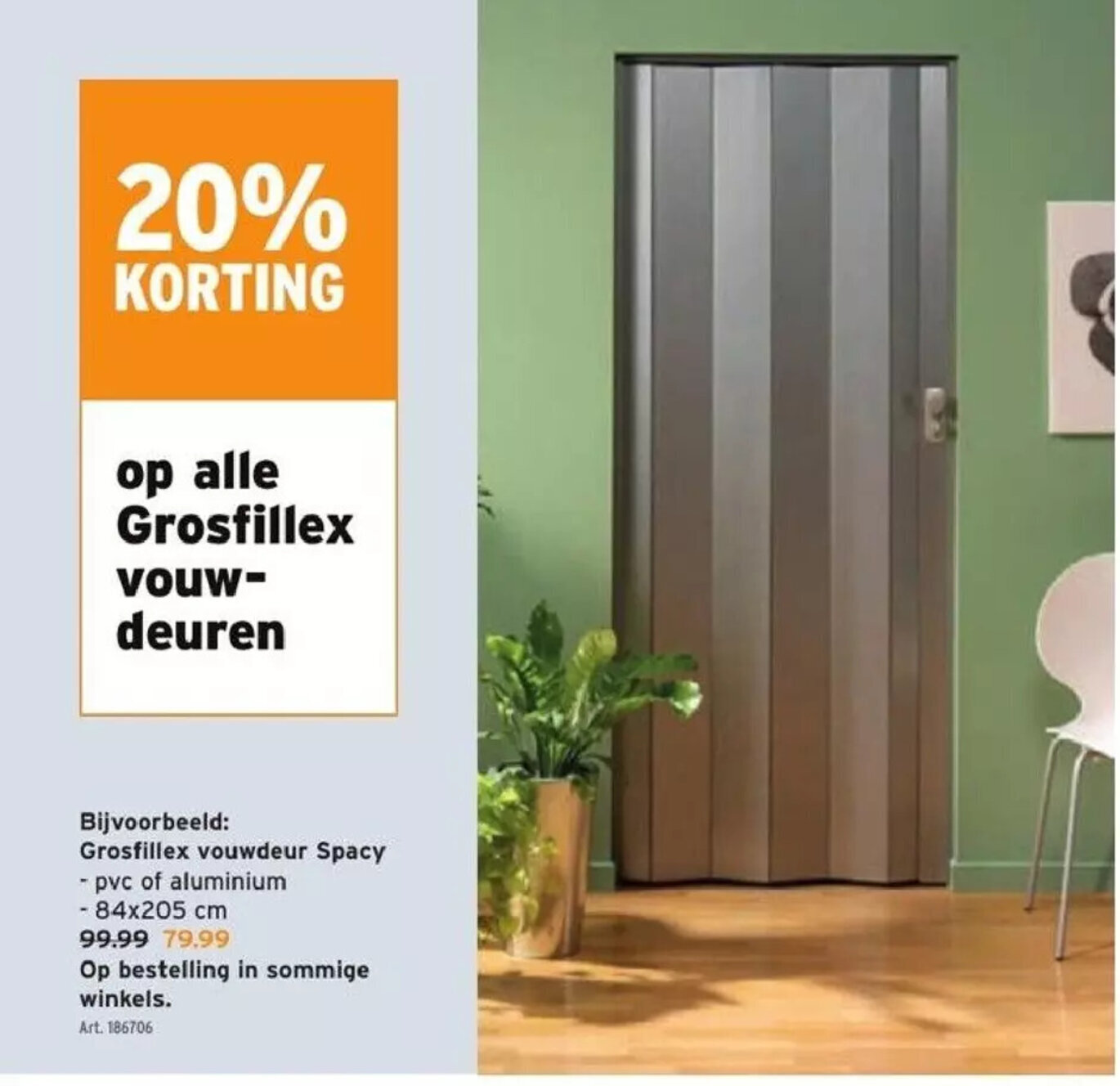 Grosfillex vouwdeur spacy 84x205 cm art. 186706 promotie bij GAMMA