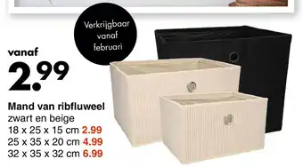 Wibra Mand van ribfluweel zwart en beige 18 x 25 x 15cm aanbieding