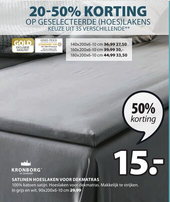 Jysk Kronborg satijnen hoeslaken voor dekmatras aanbieding