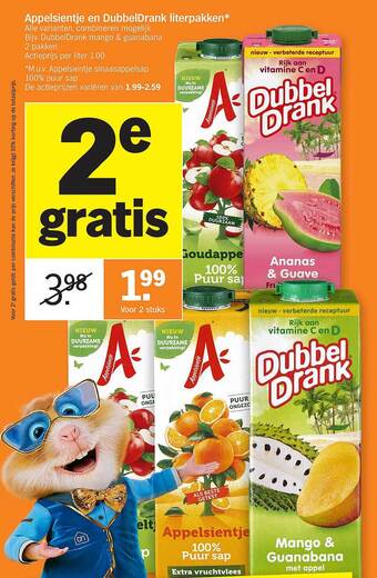 Albert Heijn Appelsientje en dubbeldrank literpakken aanbieding