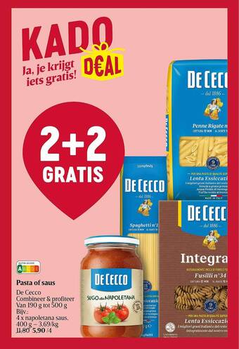 Delhaize Pasta of saus de cecco aanbieding