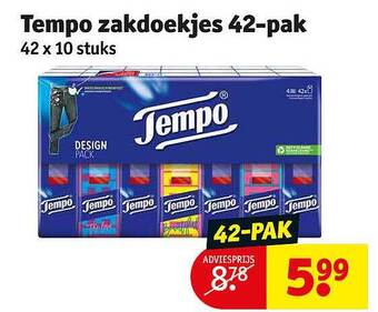 Kruidvat Tempo zakdoekjes 42-pak aanbieding