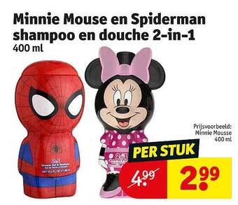 Kruidvat Minnie mouse en spiderman shampoo en douche 2-in-1 aanbieding