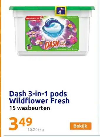 Action Dash 3-in-1 pods wildflower fresh 15 wasbeurten aanbieding
