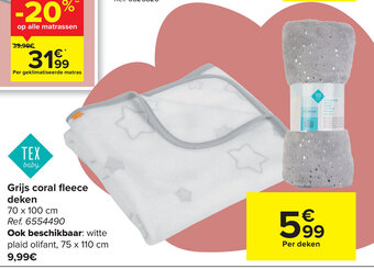 Carrefour Grijs coral fleece deken 70 x 100cm ref. 6554490 aanbieding
