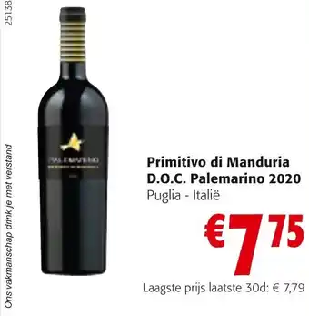 Colruyt Primitivo di manduria D.O.C. palemarino 2020 aanbieding