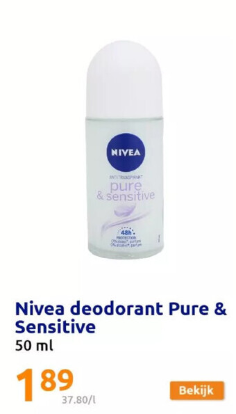 Action Nivea deodorant pure & sensitive 50 ml aanbieding