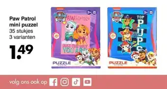 Wibra Paw patrol mini puzzel aanbieding