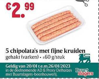 Buurtslagers 5 chipolata's met fijne kruiden aanbieding
