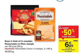 Carrefour Kaas in blok of in sneetjes passendale en père joseph aanbieding
