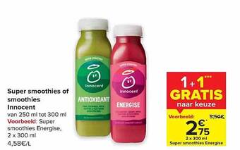 Carrefour Super smoothies of smoothies innocent aanbieding