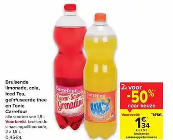 Carrefour Bruisende limonade, cola, iced tea, geïnfuseerde thee en tonic aanbieding