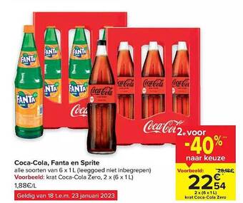 Carrefour Cocacola, fanta en sprite aanbieding