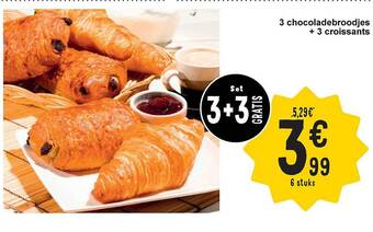 Cora 3 chocoladebroodjes + 3 croissants aanbieding