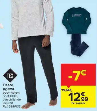Carrefour TEX Fleece pyjama voor heren S tot XXXL aanbieding