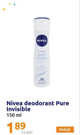 Action Nivea deodorant pure invisible aanbieding