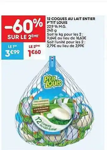 12 coques au lait entier p'tit louis