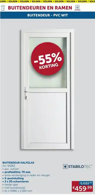 Zelfbouwmarkt Stabilotec Buitendeur Halfglas Art. 91883 aanbieding