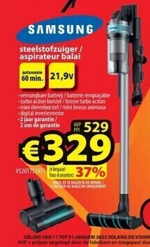 ElectroStock Samsung steelstofzuiger / aspirateur balai aanbieding