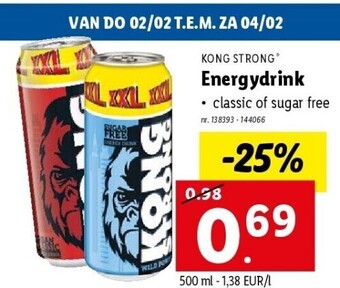Lidl Kong Strong energydrink 500 ml nr. 138393 - 144066 aanbieding