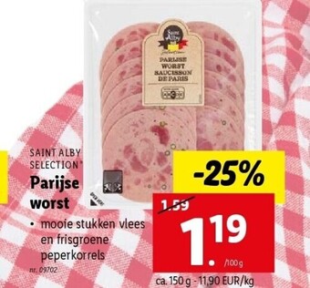 Lidl Saint Alby selection parijse worst per 100 g nr. 09702 aanbieding