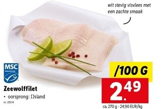 Lidl Zeewolffilet per 100 g nr. 09314 aanbieding