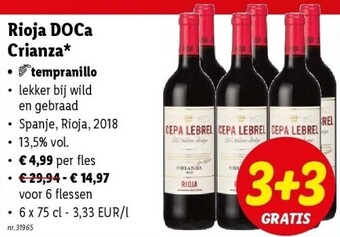 Lidl Cepa Lebrel Rioja DOCa Crianza 6 x 75cl 31965 aanbieding