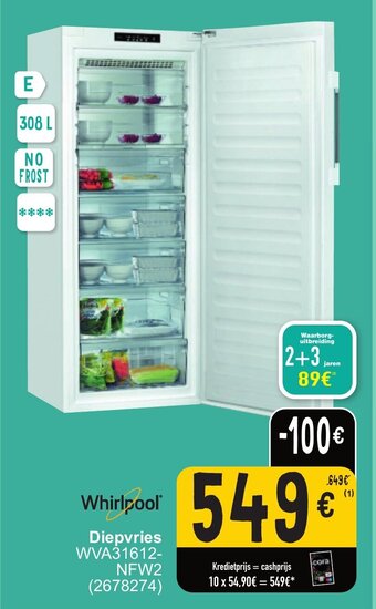 Cora Whirlpool diepvries WVA31612NFW2 (2678274) 308L aanbieding