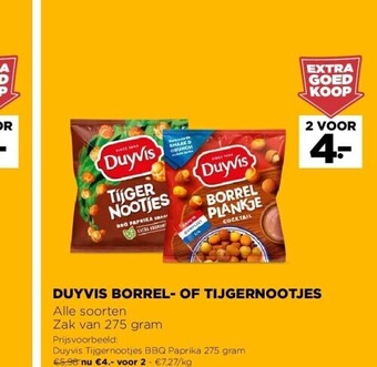 Jumbo Duyvis borrel- of tijgernootjes alle soorten zak van 275 gram aanbieding