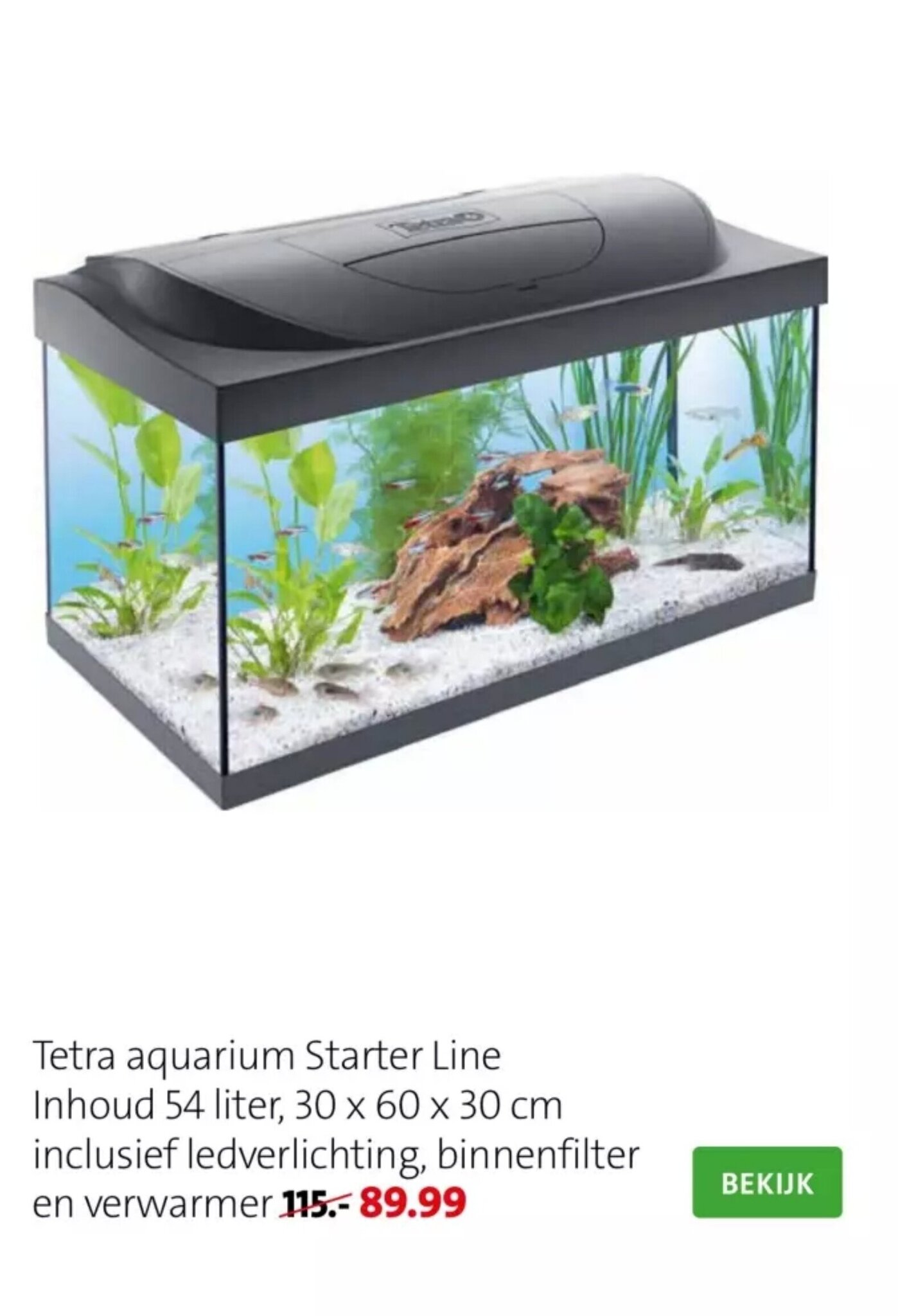 Tetra Aquarium Starter Line 54Liter 30 x 60 x 30cm promotie bij Intratuin