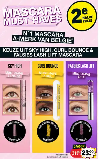 Kruidvat Maybelline Mascara Falsies Lash Lift 2 voor aanbieding