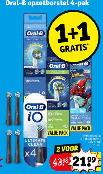 Kruidvat Oral-B Opzetborstel 4-Pak 1+1 Gratis aanbieding