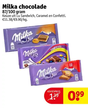 Kruidvat Milka Chocolade 87/100gram aanbieding
