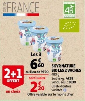 Auchan Skyr Nature Bio Les 2 Vaches aanbieding