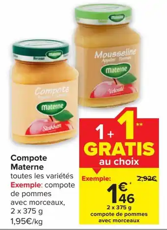 Carrefour Materne Compote 375g, 1+1 Gratis aanbieding