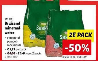 Lidl Saskia bruisend mineraalwater aanbieding