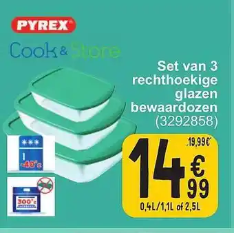 Cora Set van 3 rechthoekige glazen bewaardozen aanbieding