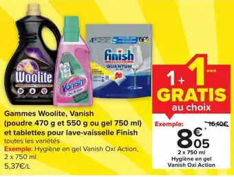 Carrefour Gammes woolite, vanish 1+1 gratis aanbieding
