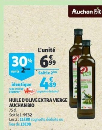 Auchan Huile d'olive extra vierge auchan bio 75cl aanbieding