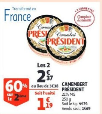 Auchan Camembert president 250g aanbieding