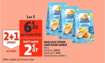 Auchan Moelleux citron sans sucre gerble 196g 2+1 offert aanbieding