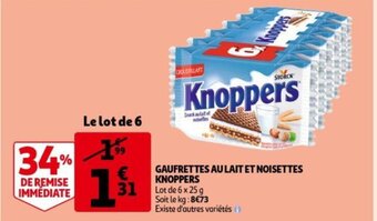 Auchan Gaufrettes Au Lait Et Noisettes Knoppers aanbieding