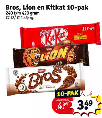 Kruidvat Bros, lion en kitkat 10-pak aanbieding
