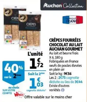 Auchan Crepes Fourrees Chocolat Au Lait Auchan Gourmet aanbieding